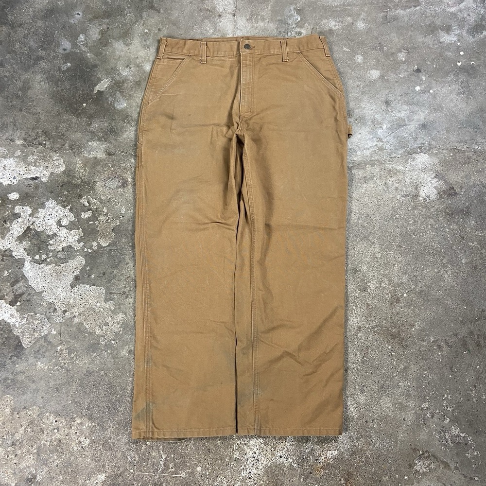 Carhartt Washed Duck Dungaree Size 36x30 Brown Utility Work Wear Pant B11 BRN